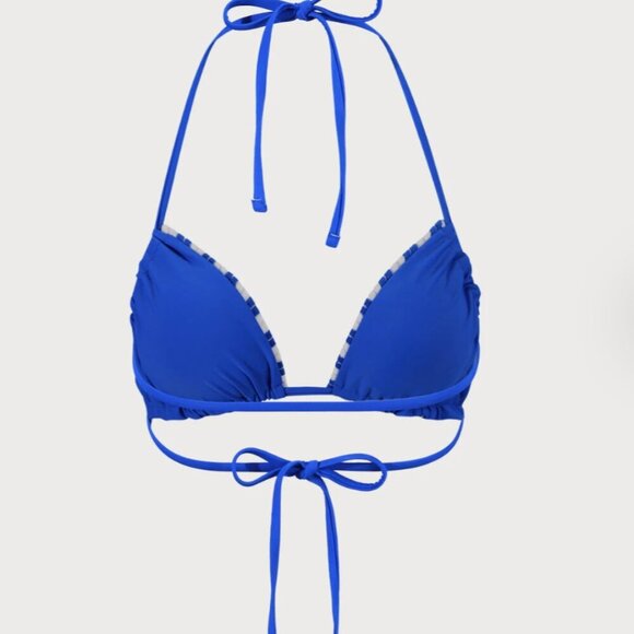 BERLOOK Navy Plush Texture Stripe Halter Bikini Top ONLY 03 - Picture 8 of 10